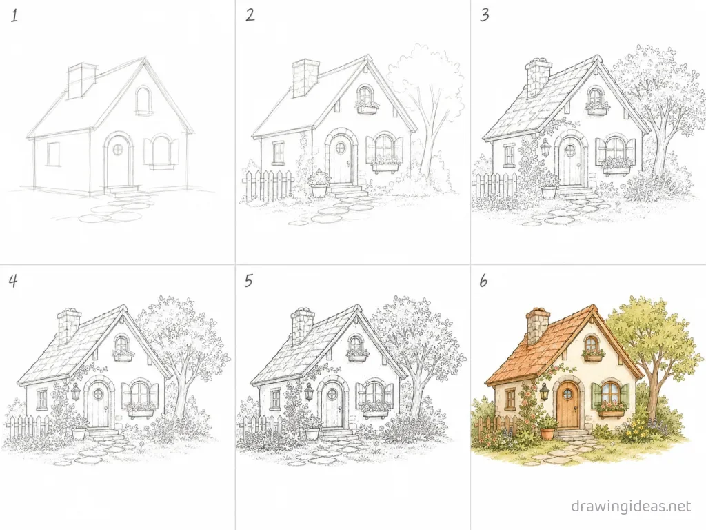 How to draw space step by step — 6-step space drawing tutorial grid