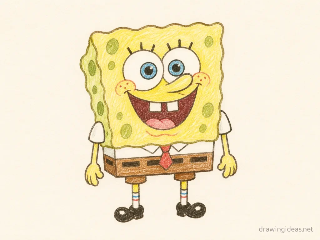 Spongebob drawing — hand-drawn Spongebob illustration with ink lines and soft colors