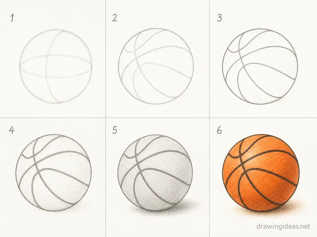How to draw sports step by step — 6-step sports drawing tutorial grid