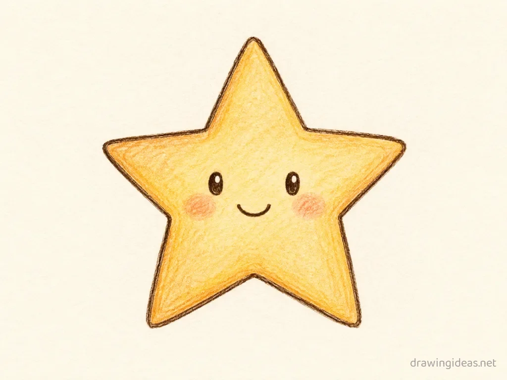 Star drawing — hand-drawn star illustration with ink lines and soft colors
