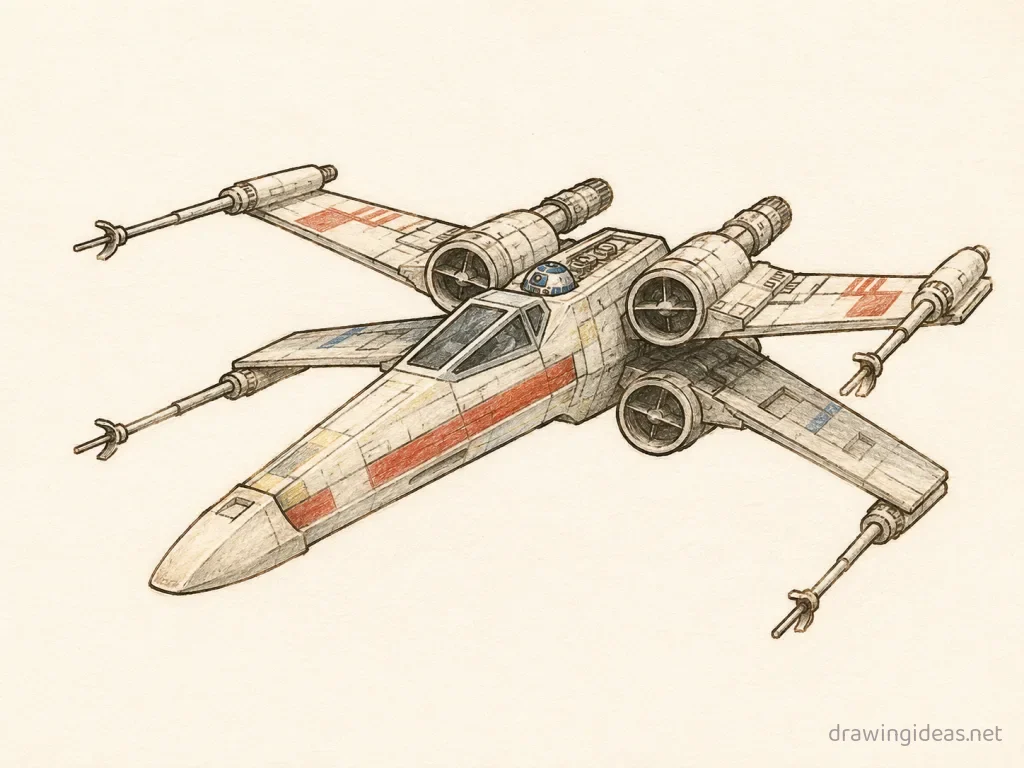 Star Wars drawing — hand-drawn Star Wars illustration with ink lines and soft colors