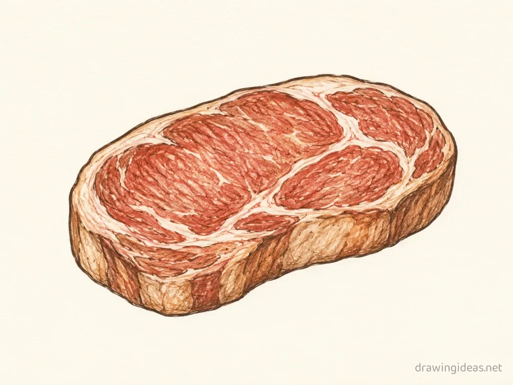 Steak drawing — hand-drawn steak illustration with ink lines and soft colors