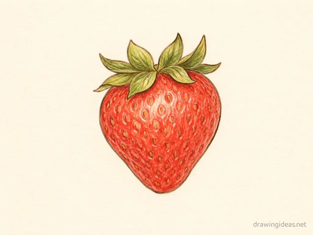 Strawberry drawing — hand-drawn strawberry illustration with ink lines and soft colors