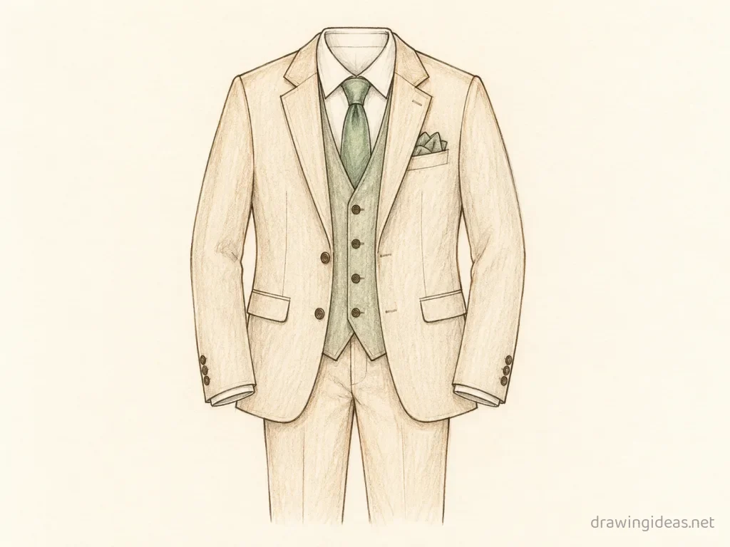 Suit drawing — hand-drawn suit illustration with ink lines and soft colors