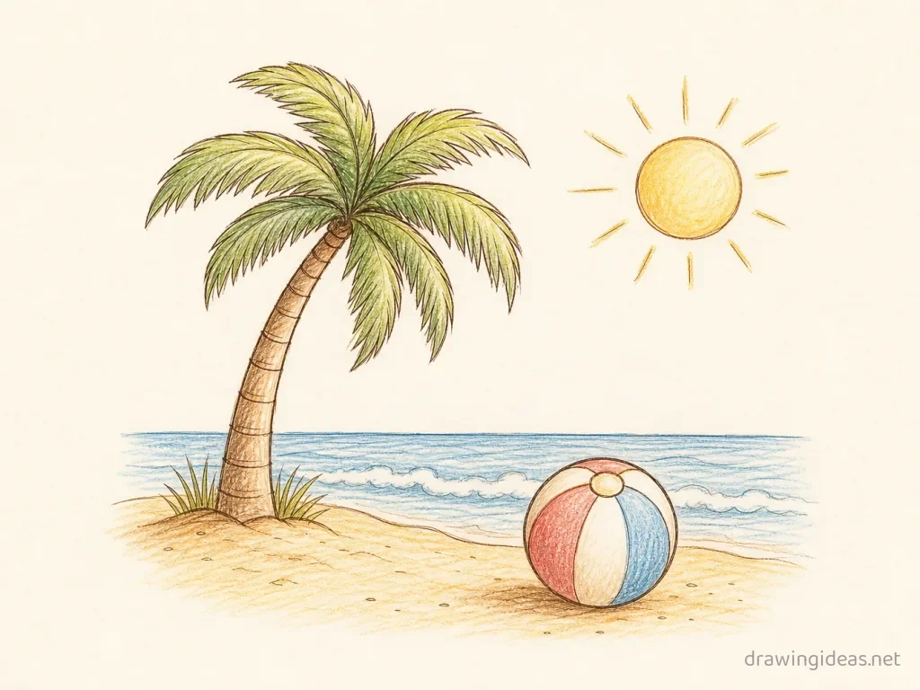 Summer drawing — hand-drawn summer illustration with ink lines and soft colors