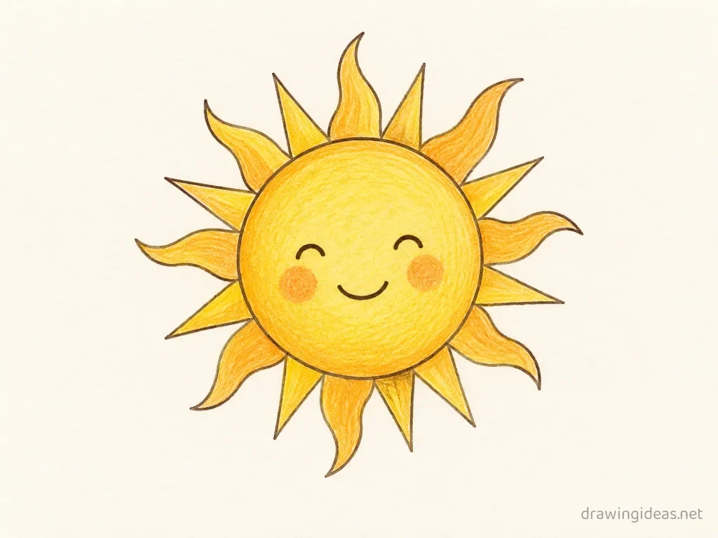Sun drawing — hand-drawn sun illustration with ink lines and soft colors