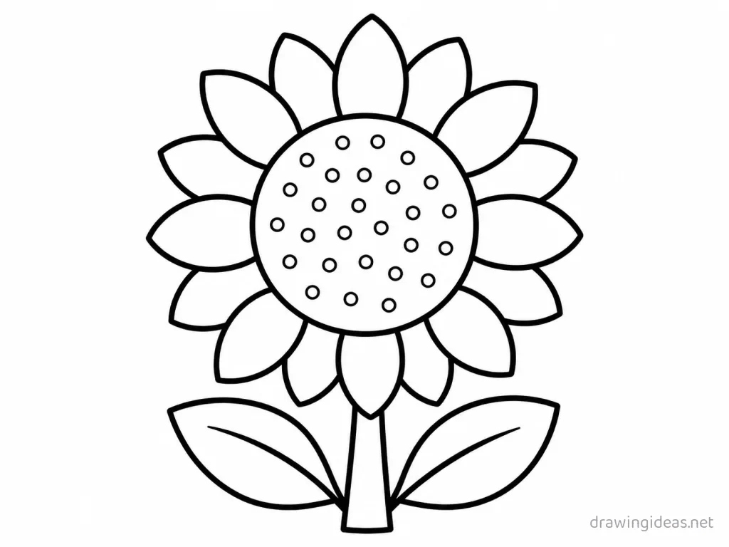 Easy sunflower drawing — easy style sunflower sketch