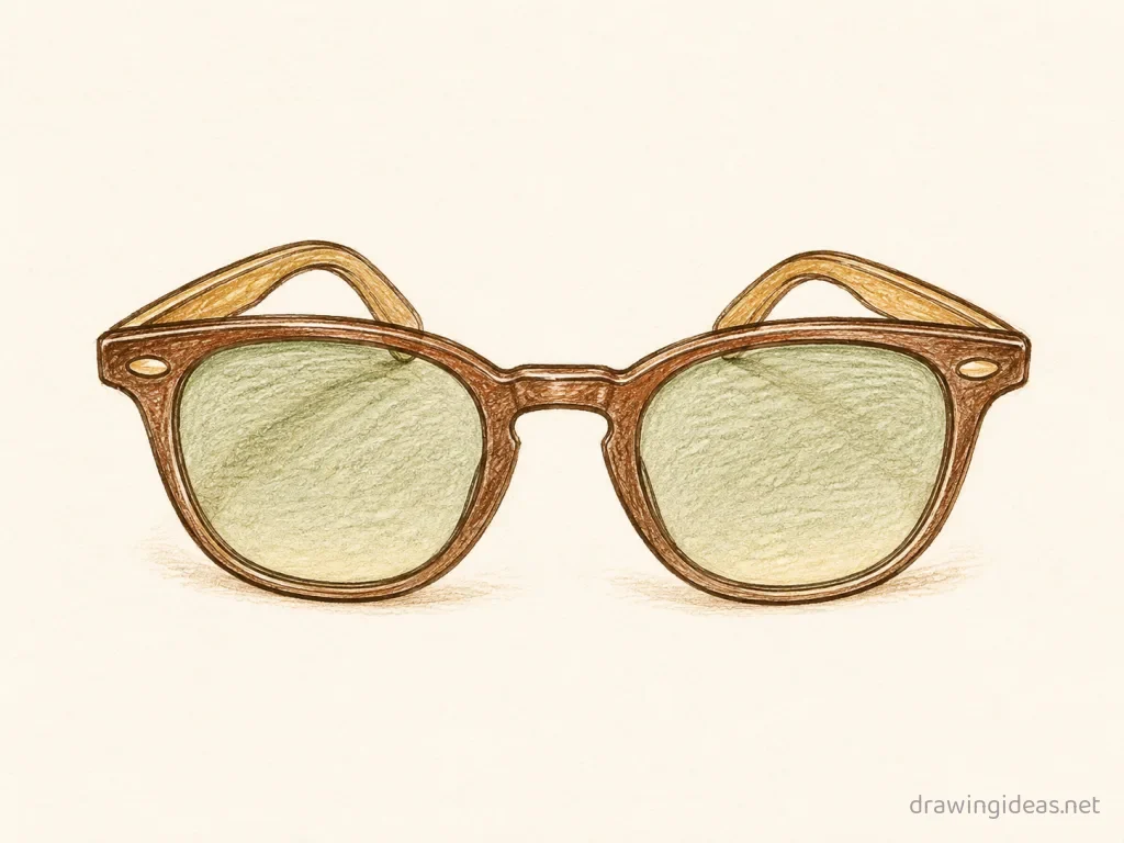 Sunglasses drawing — hand-drawn sunglasses illustration with ink lines and soft colors