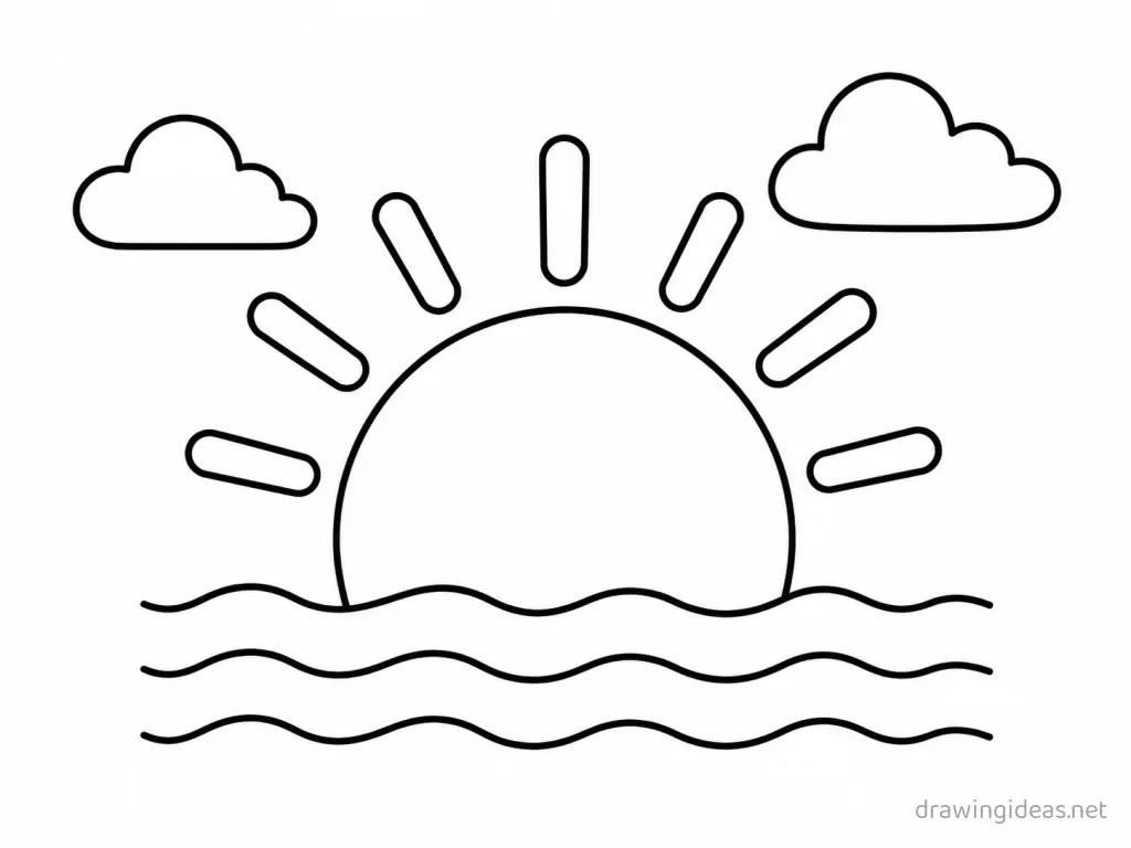 Easy sunset drawing — easy style sunset sketch