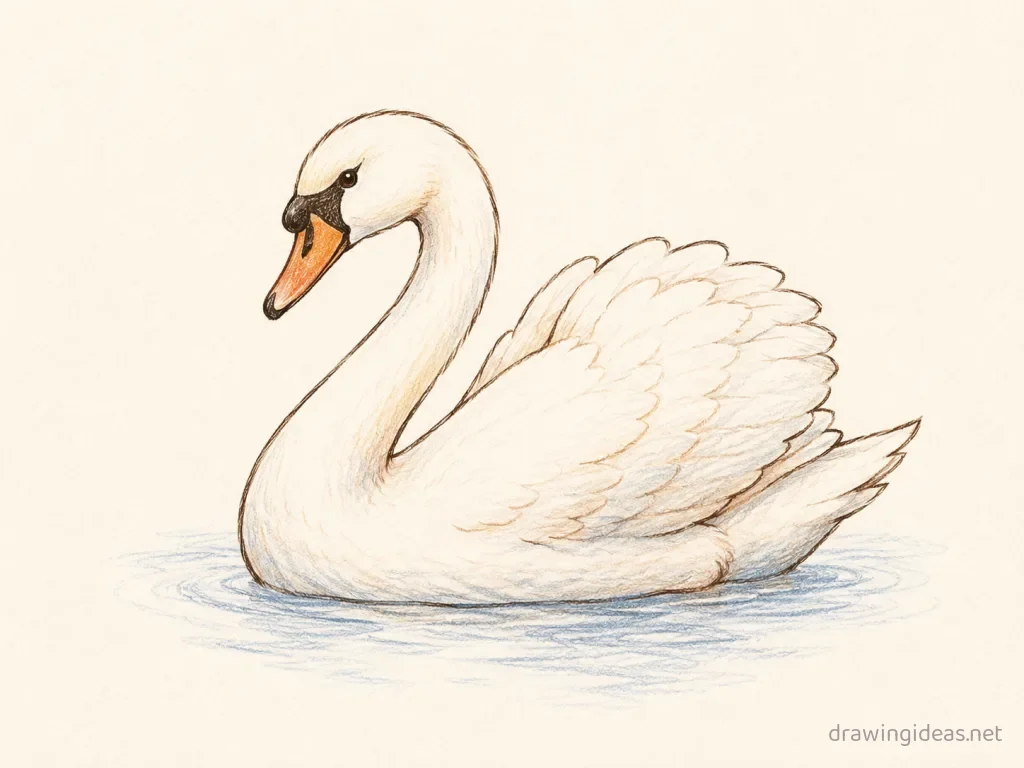 Swan drawing — hand-drawn swan illustration with ink lines and soft colors