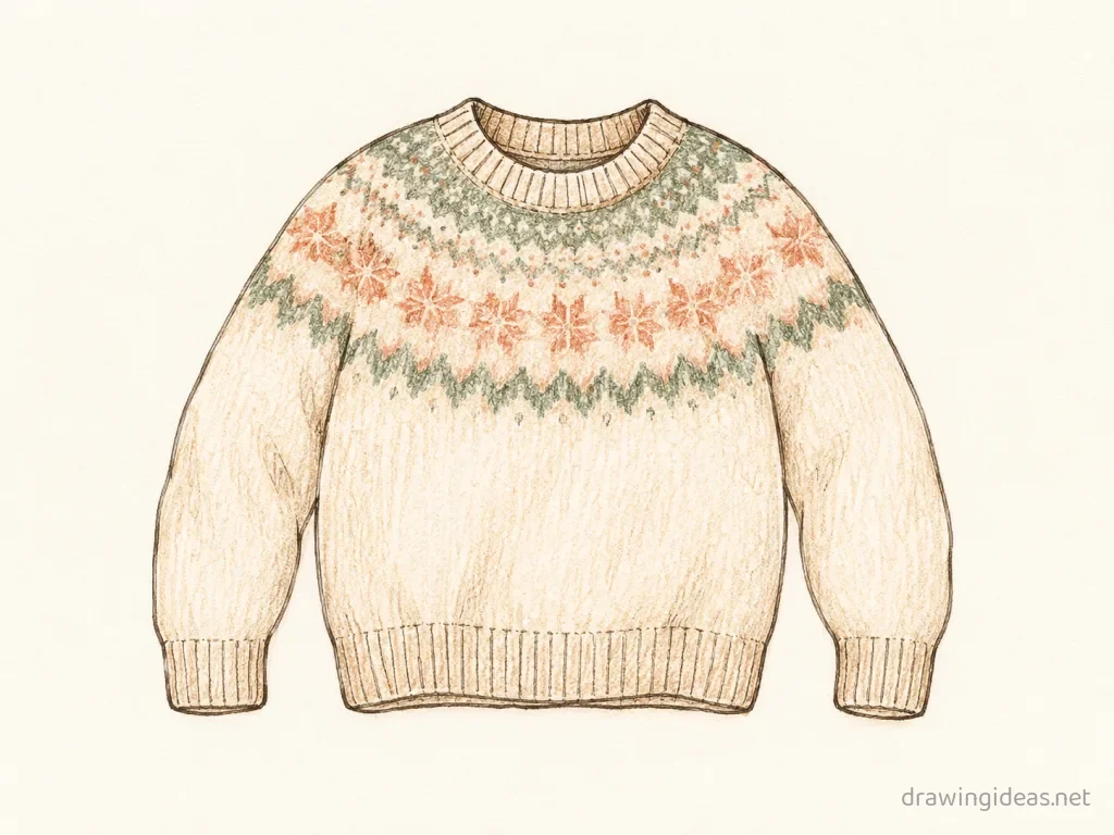 Sweater drawing — hand-drawn sweater illustration with ink lines and soft colors