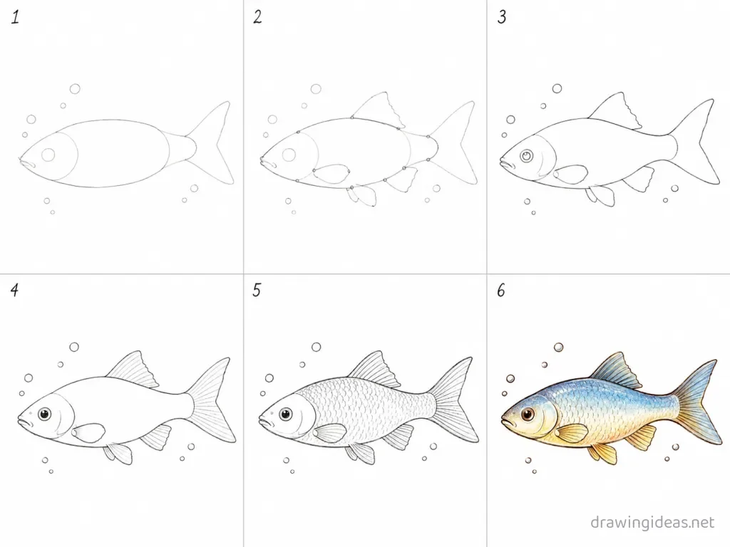 How to draw swimming step by step — 6-step swimming drawing tutorial grid