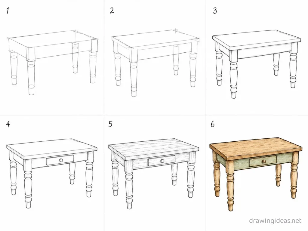 How to draw a table step by step — 6-step table drawing tutorial grid