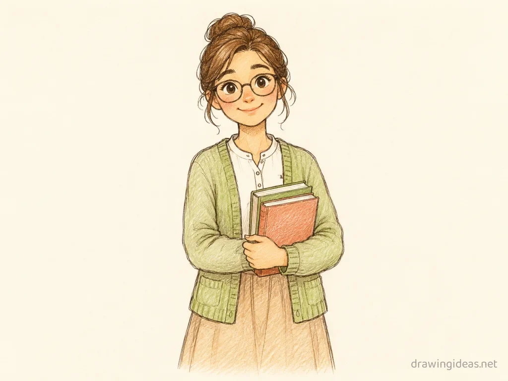 Teacher drawing — hand-drawn teacher illustration with ink lines and soft colors