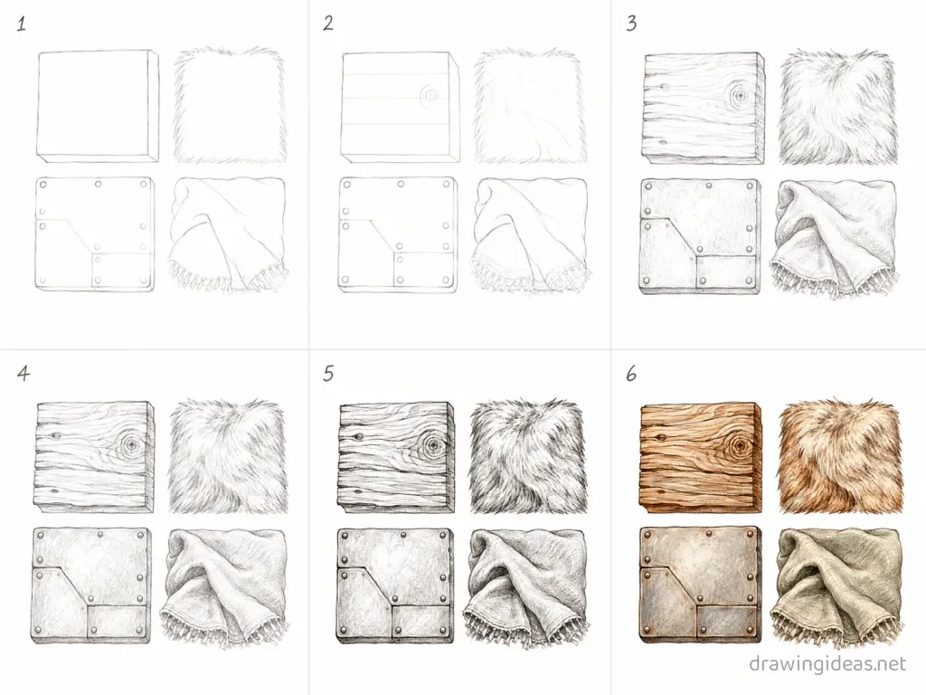 How to draw texture step by step — 6-step texture drawing tutorial grid