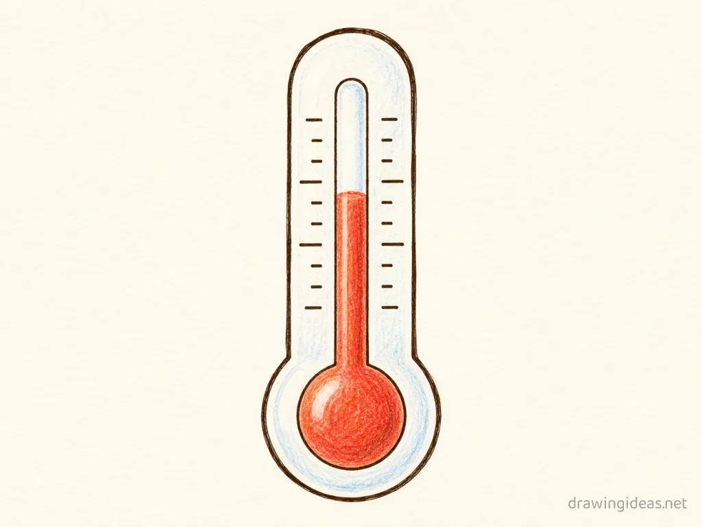 Thermometer drawing — hand-drawn thermometer illustration with ink lines and soft colors