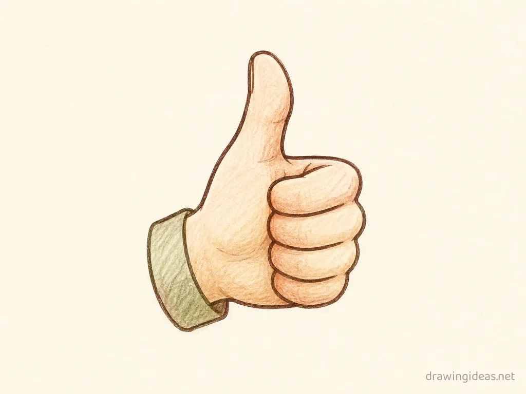 Thumbs Up drawing — hand-drawn thumbs up illustration with ink lines and soft colors