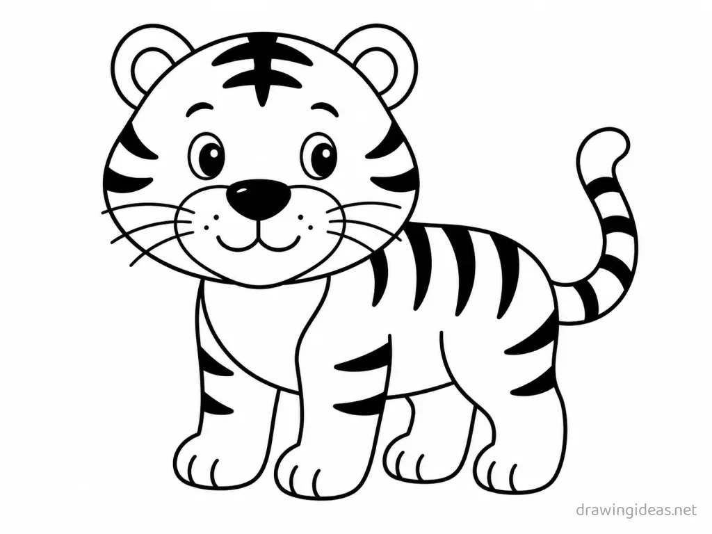 Easy tiger drawing — easy style tiger sketch