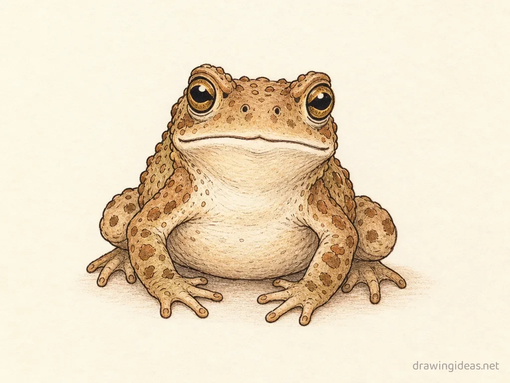 Toad drawing — hand-drawn toad illustration with ink lines and soft colors