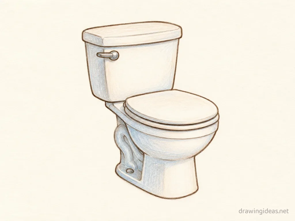 Toilet drawing — hand-drawn toilet illustration with ink lines and soft colors