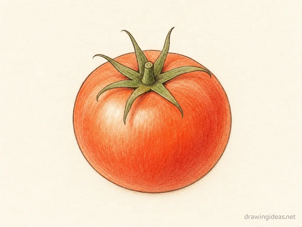 Tomato drawing — hand-drawn tomato illustration with ink lines and soft colors