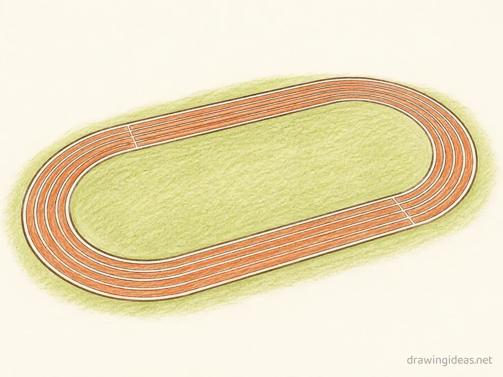 Track drawing — hand-drawn track illustration with ink lines and soft colors