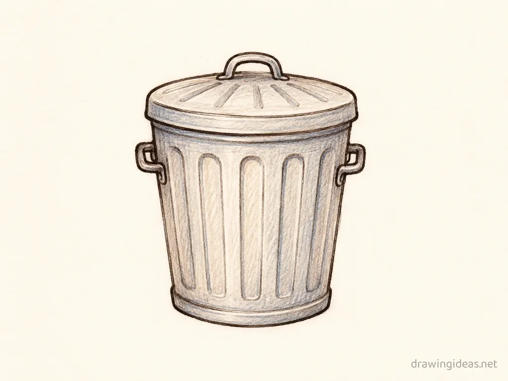 Trash drawing — hand-drawn trash illustration with ink lines and soft colors