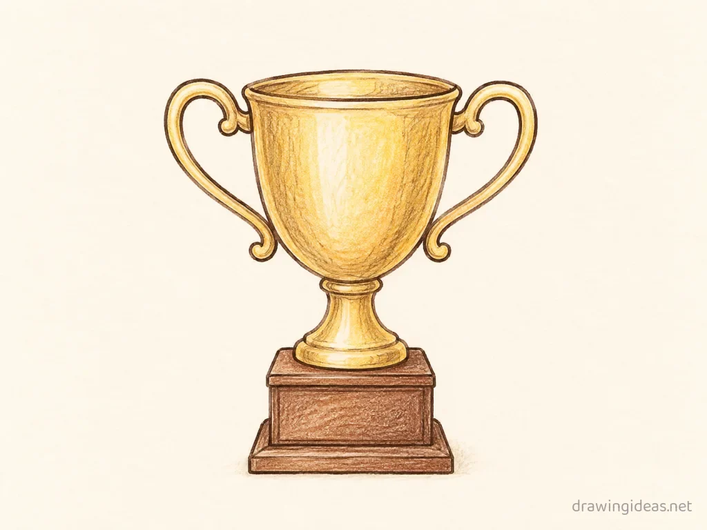 Trophy drawing — hand-drawn trophy illustration with ink lines and soft colors