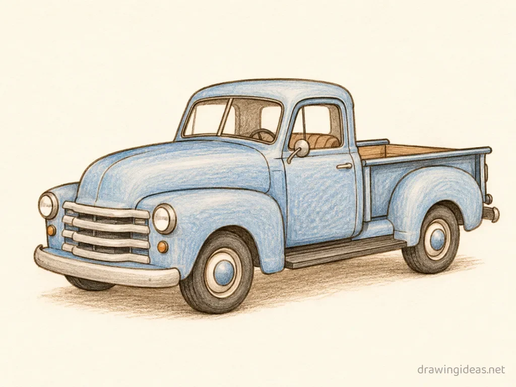 Truck drawing ā hand-drawn truck illustration with ink lines and soft colors