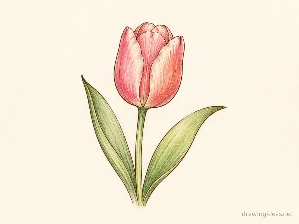 Tulip drawing — hand-drawn tulip illustration with ink lines and soft colors