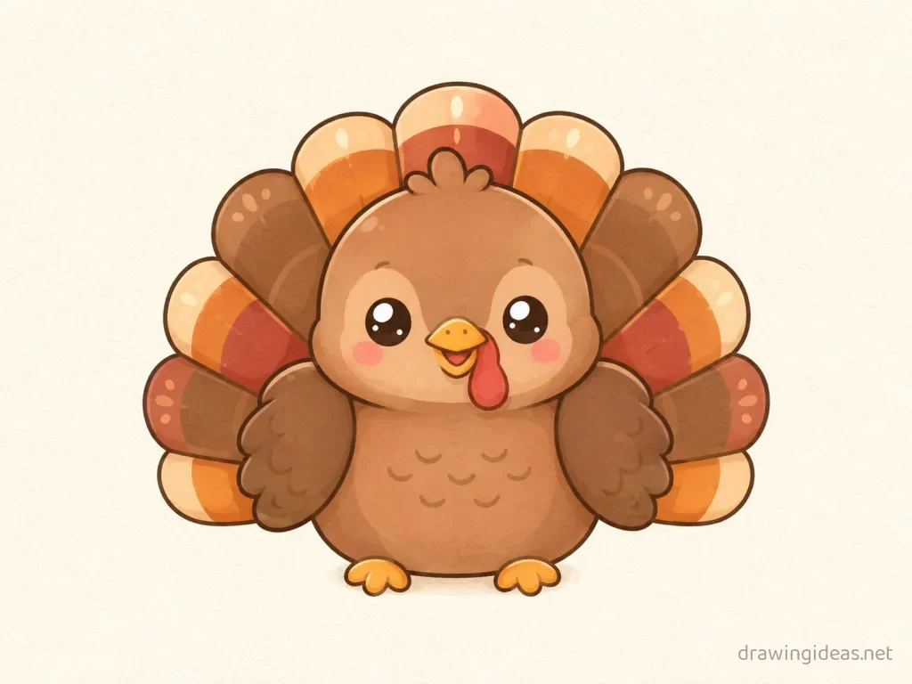 Cute turkey drawing — cute style turkey sketch