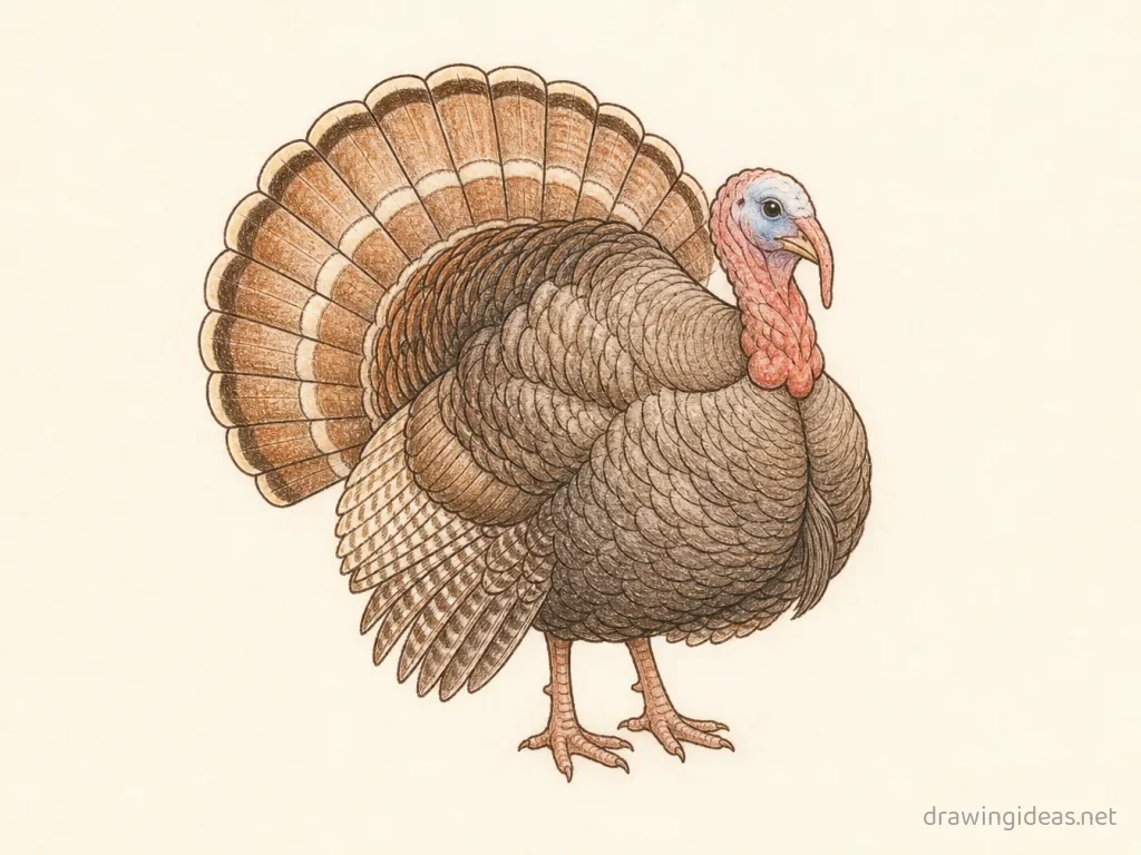 Turkey drawing — hand-drawn turkey illustration with ink lines and soft colors