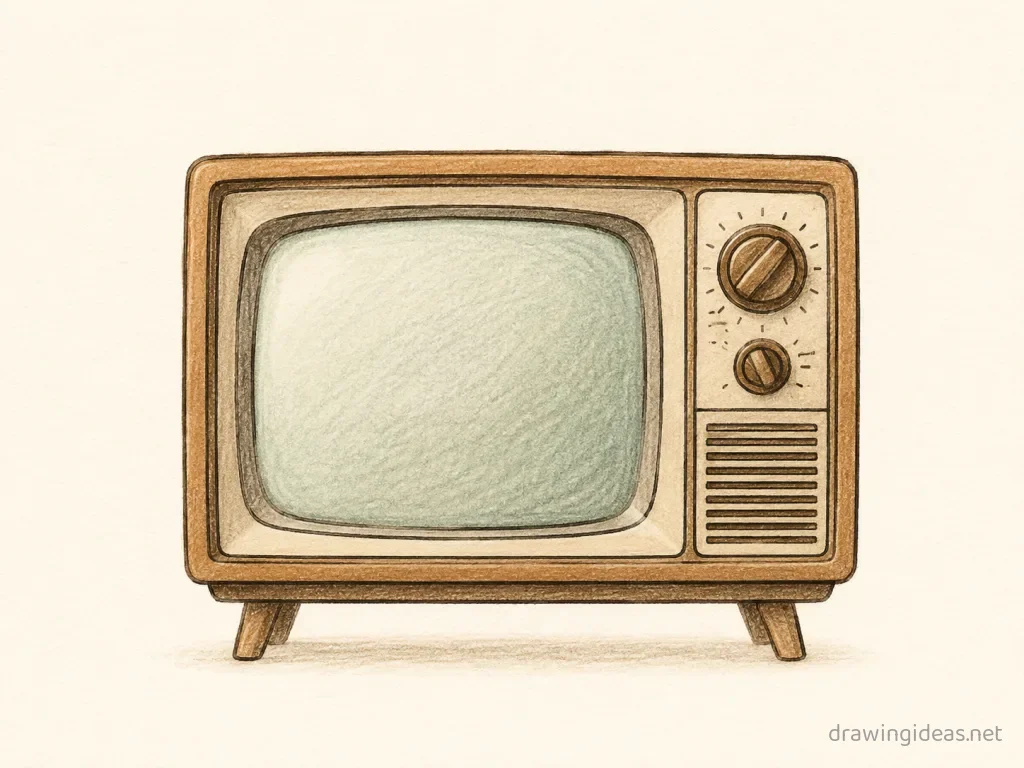 Tv drawing — hand-drawn tv illustration with ink lines and soft colors