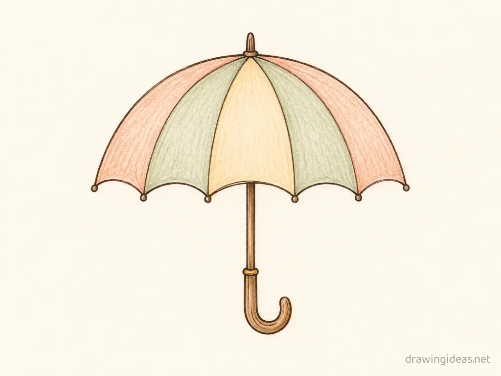Umbrella drawing — hand-drawn umbrella illustration with ink lines and soft colors
