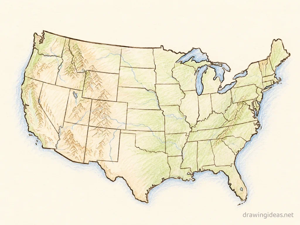 Usa drawing — hand-drawn USA illustration with ink lines and soft colors