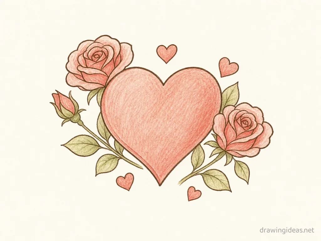 Valentines Day drawing — hand-drawn Valentines Day illustration with ink lines and soft colors
