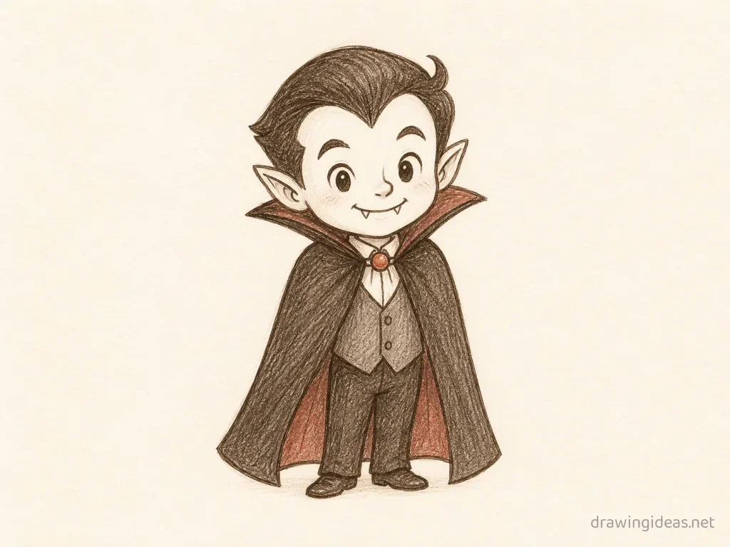 Vampire drawing — hand-drawn vampire illustration with ink lines and soft colors