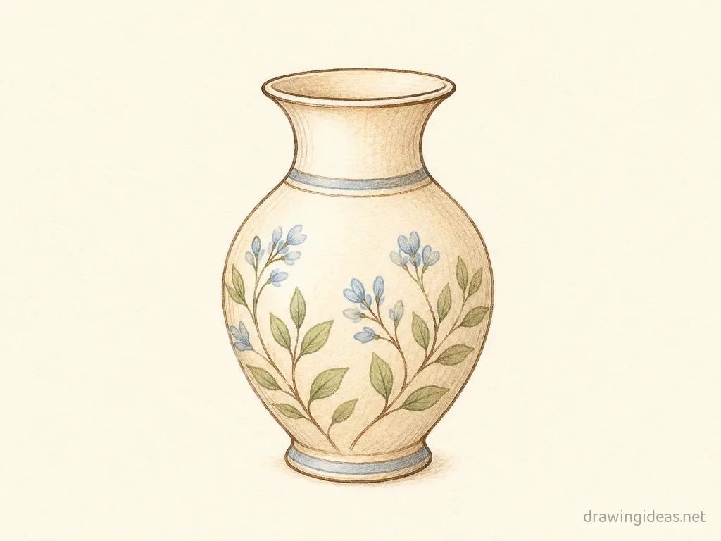 Vase drawing — hand-drawn vase illustration with ink lines and soft colors