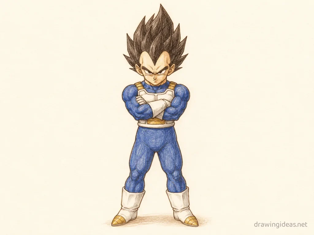 Vegeta drawing — hand-drawn Vegeta illustration with ink lines and soft colors