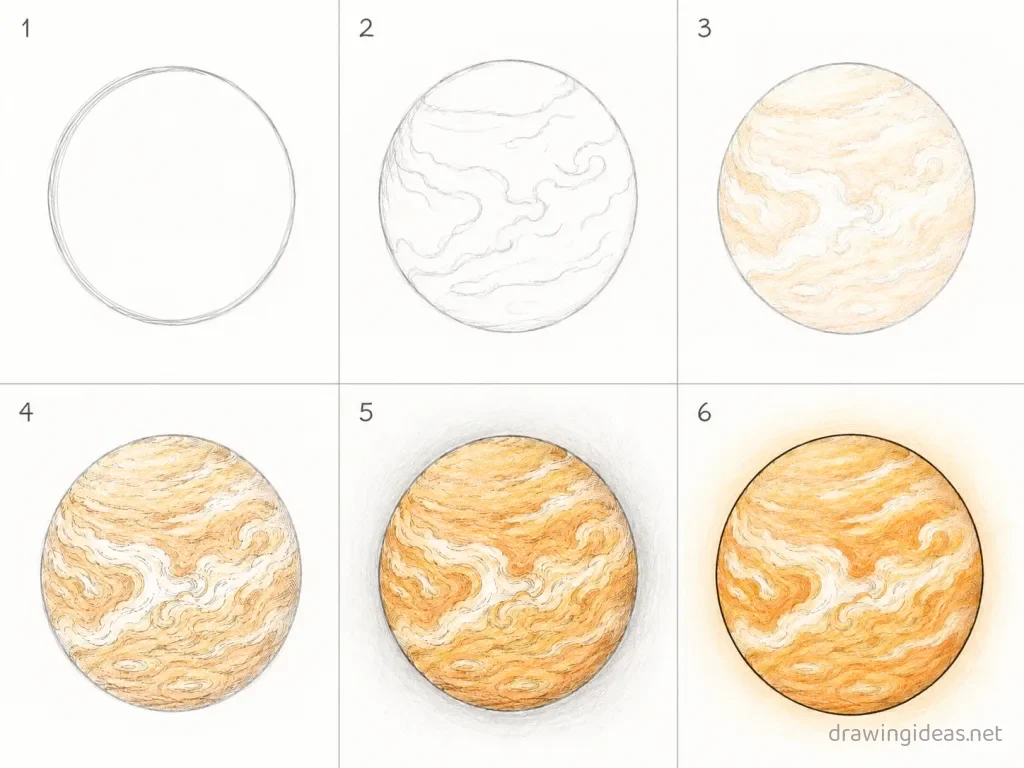 How to draw a venus step by step — 6-step venus drawing tutorial grid