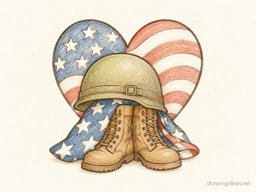 Veterans Day drawing — hand-drawn Veterans Day illustration with ink lines and soft colors