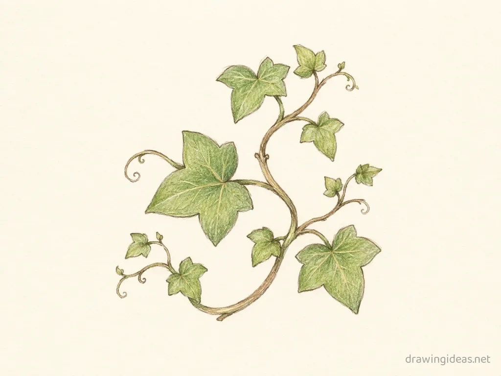 Vine drawing — hand-drawn vine illustration with ink lines and soft colors
