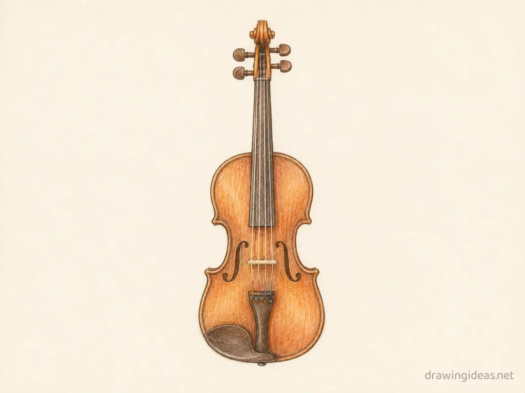 Violin drawing — hand-drawn violin illustration with ink lines and soft colors