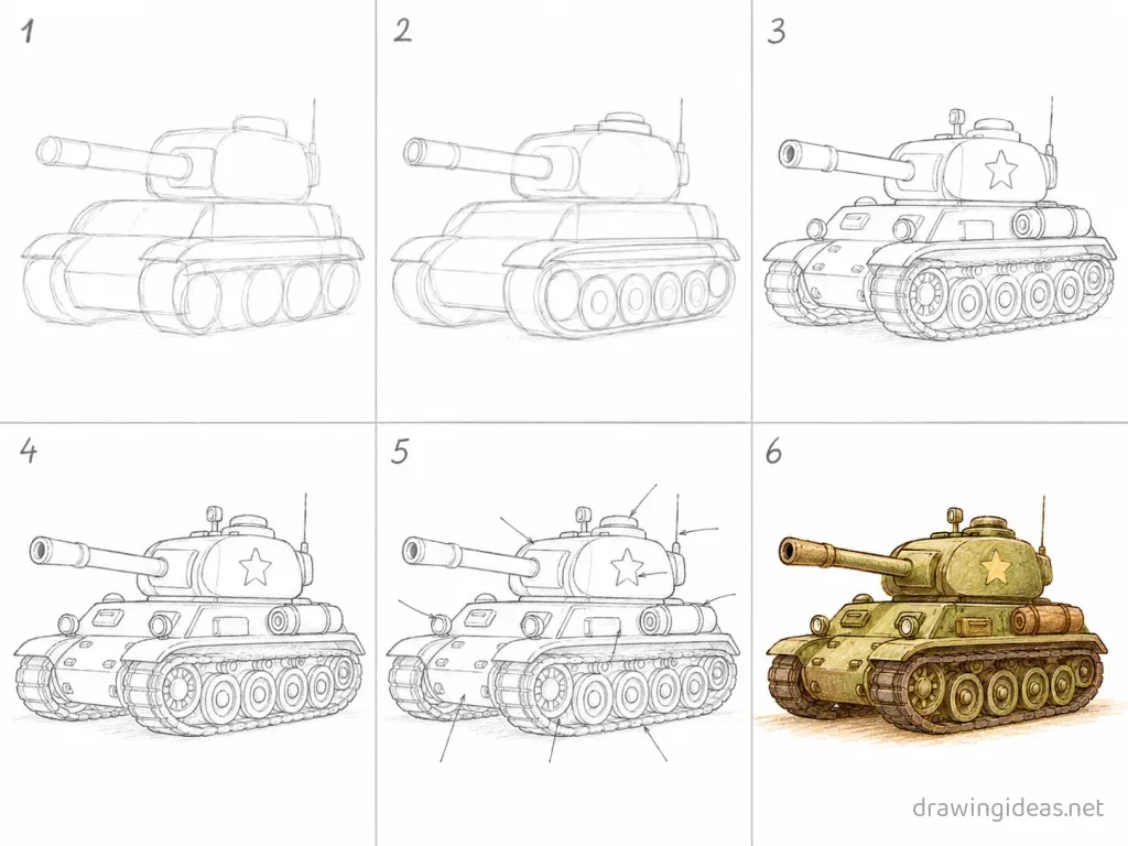How to draw war step by step — 6-step war drawing tutorial grid