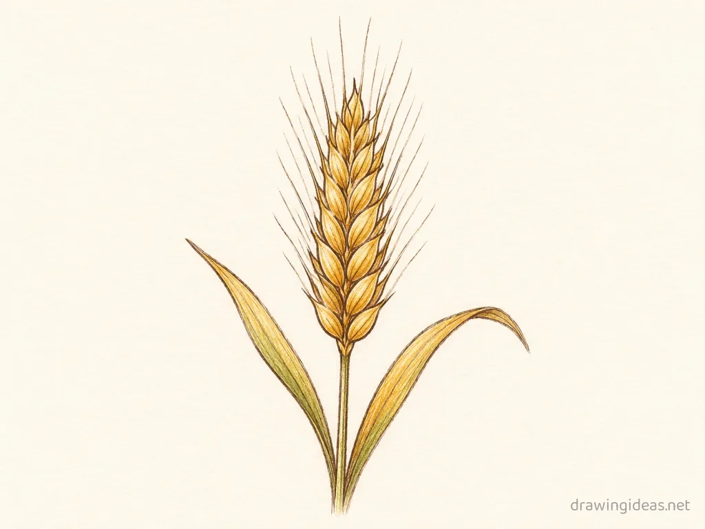 Wheat drawing — hand-drawn wheat illustration with ink lines and soft colors