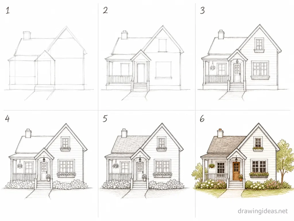 How to draw the White House step by step — 6-step White House drawing tutorial grid