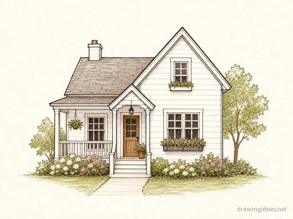 White House drawing — hand-drawn White House illustration with ink lines and soft colors