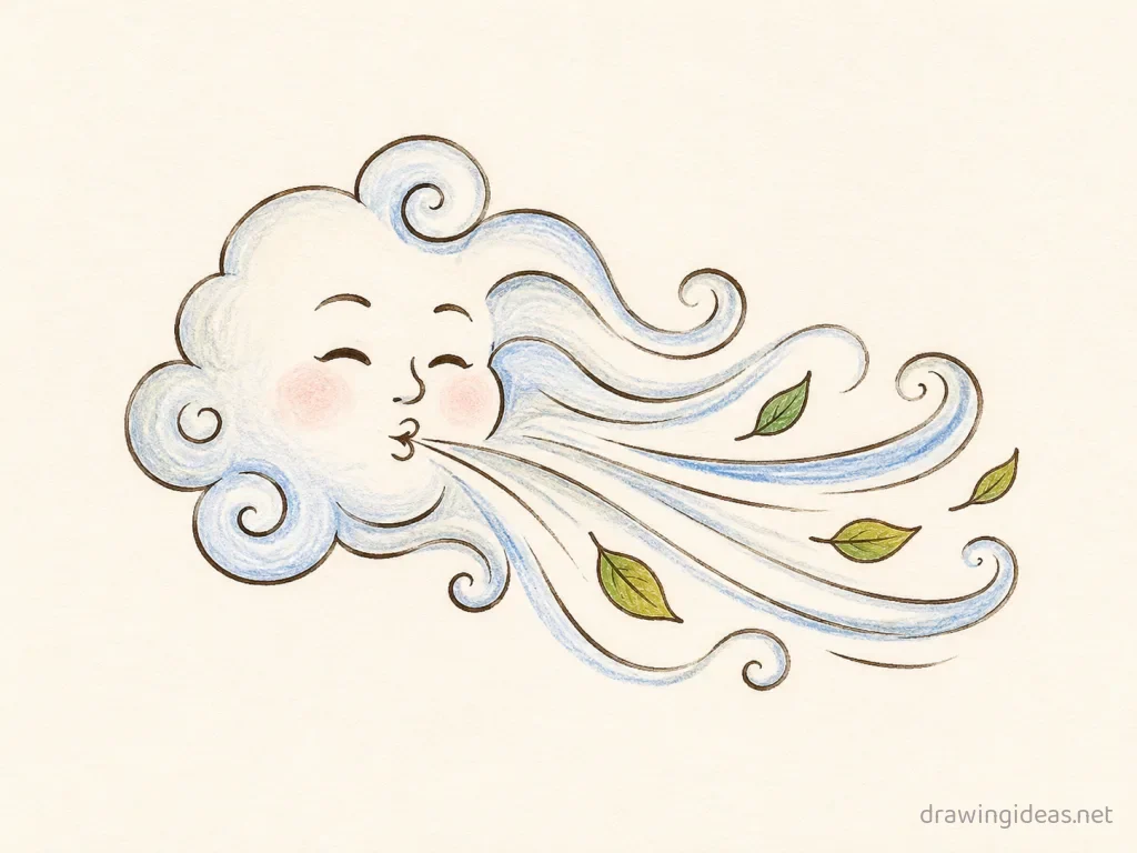 Wind drawing — hand-drawn wind illustration with ink lines and soft colors