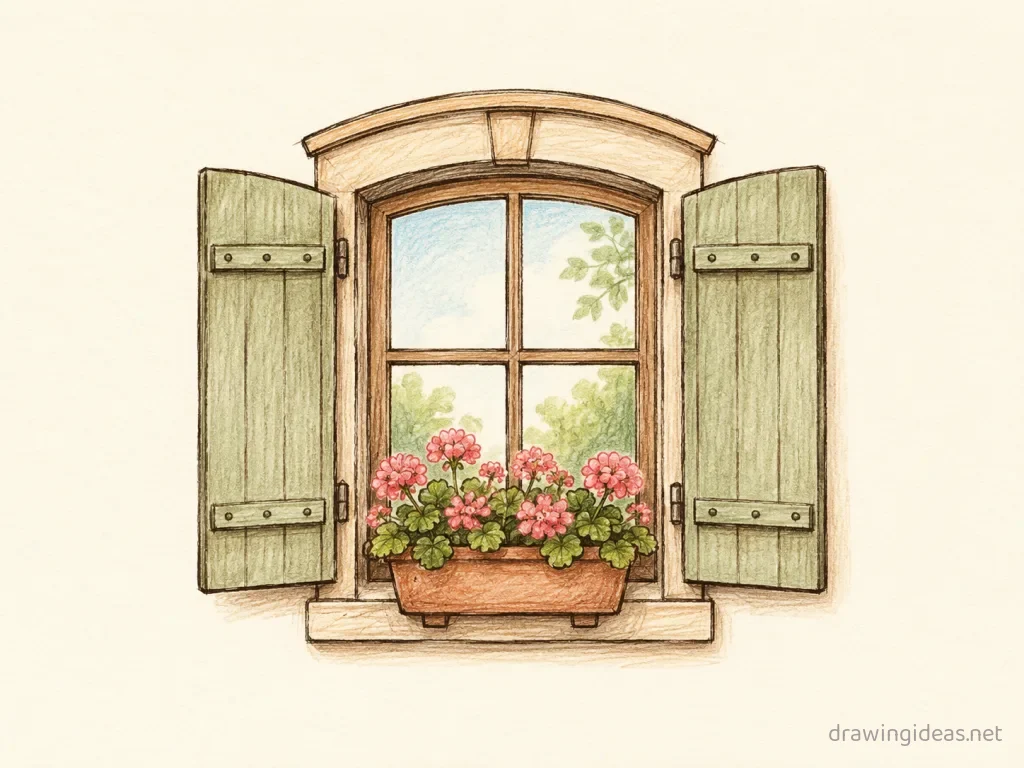 Window drawing — hand-drawn window illustration with ink lines and soft colors