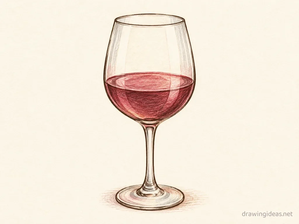 Wine Glass drawing — hand-drawn wine glass illustration with ink lines and soft colors